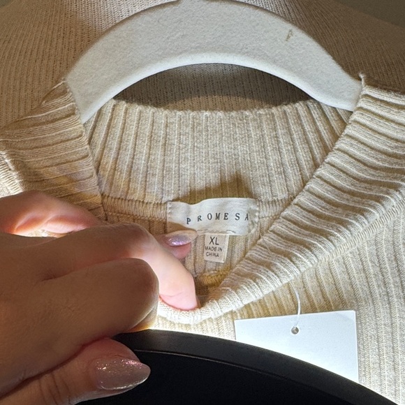 Promesa “Bohemia” Cream Ribbed Knit long sleeve bodysuit XL - Picture 3 of 4